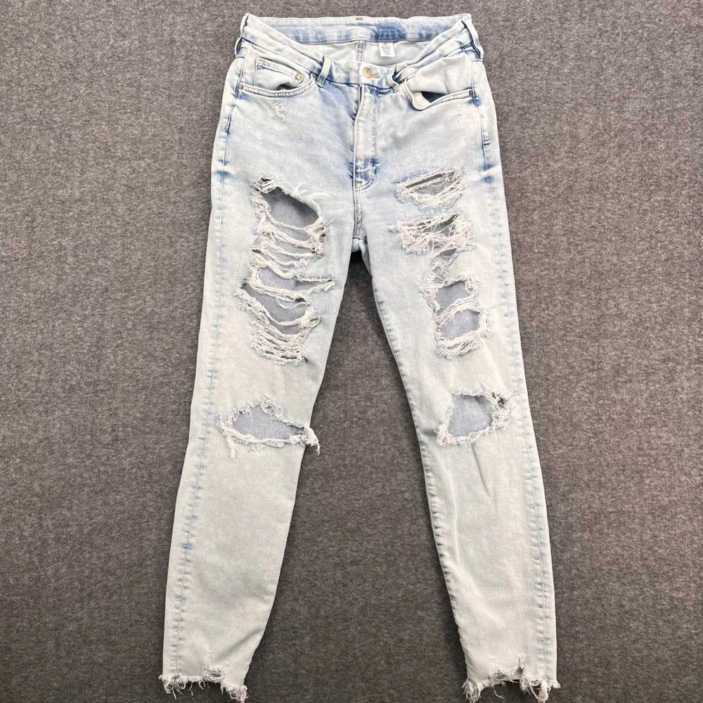H&M &Denim Womens High Waist Super Skinny Distressed Jeans Light Wash Size 12